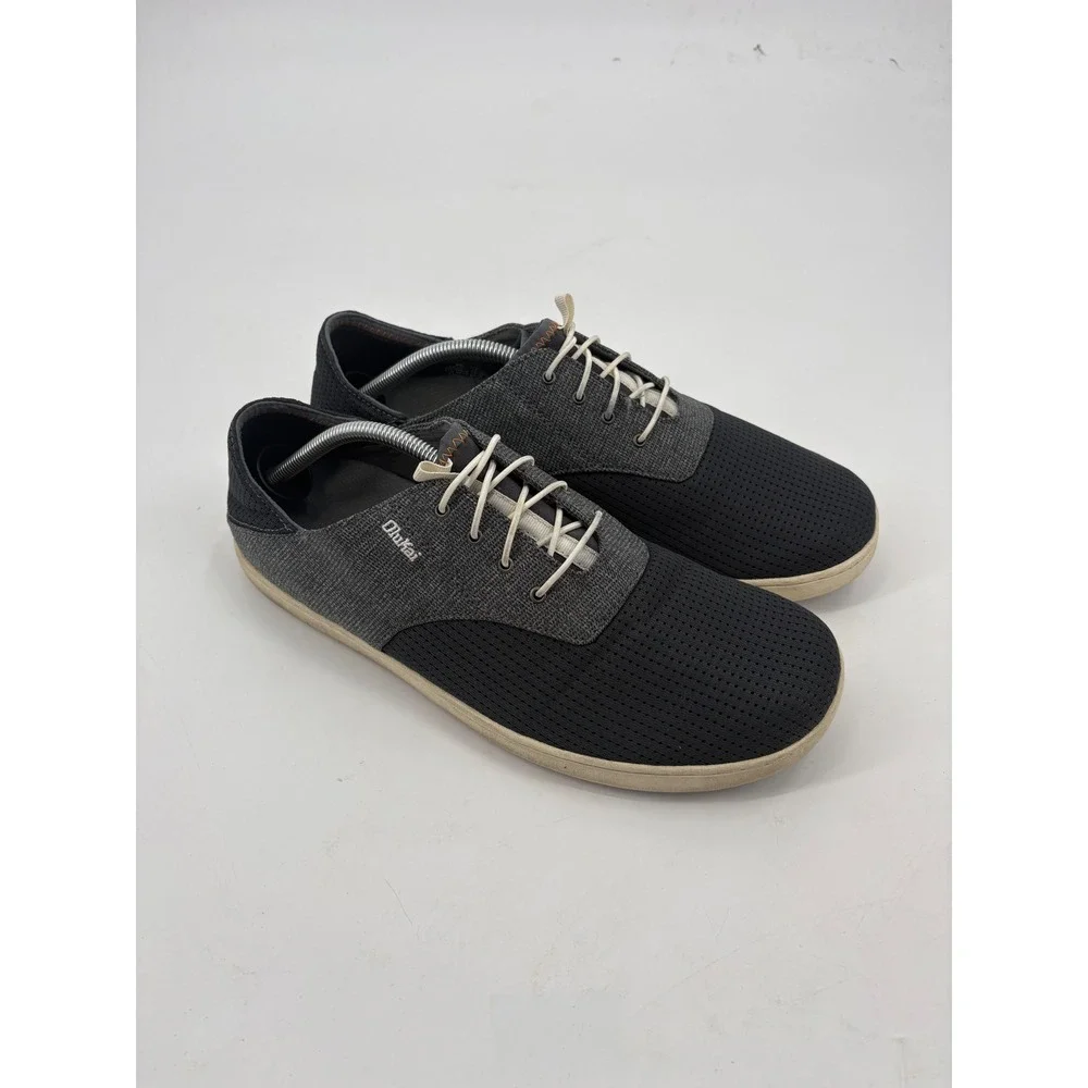 Olukai Nohea Moku Mens 12 Charcoal Black Mesh Boat Shoes Sneakers 10283-6C6C